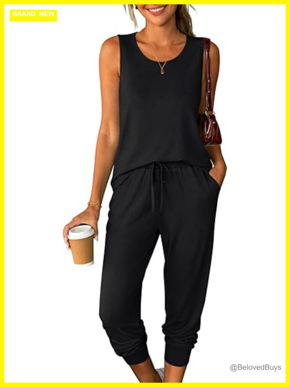 Two Piece Lounge Set Sleeveless Tank Joggers Athletic Travel Outfit
